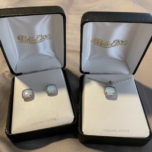 Sterling Silver Opal Necklace and matching stud Earrings